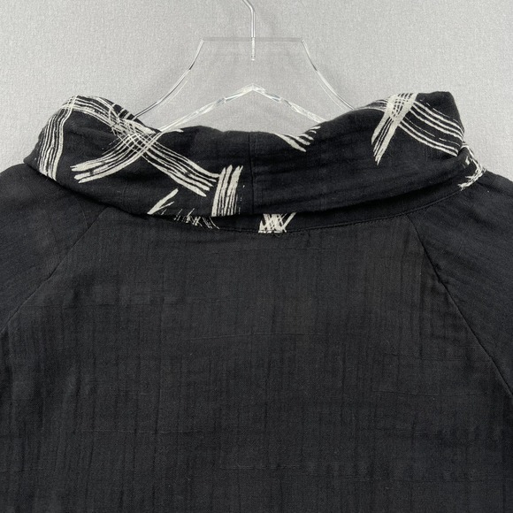 Black Womens Medium Cotton gauze Short Sleeve Tunic Top Funnel neck Pocket - Picture 6 of 11